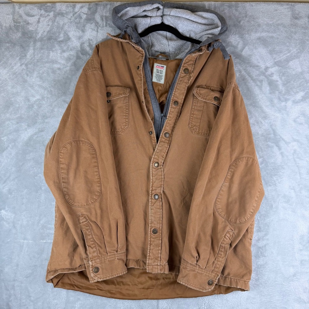 Y2K DICKIES Mens XL Brown Duck Canvas Hooded Insulated Distressed Work Chore
